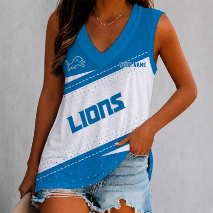 LIMITED EDITION - NEW CUSTOMIZED NFL04 DTL DETROIT LIONS WOMEN'S V-NECK TANK TOP