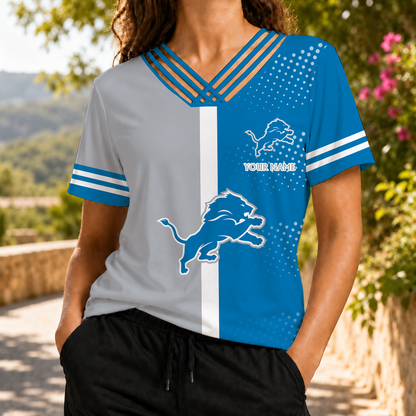LIMITED EDITION - NEW CUSTOMIZED NFL04 DTL DETROIT LIONS V-NECK SHIRT