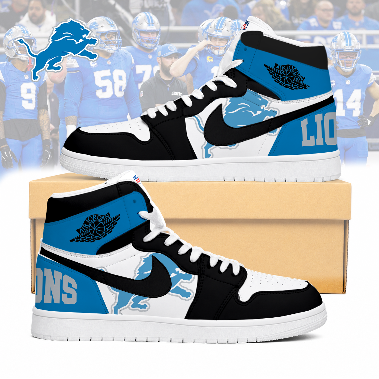 LIMITED EDITION - NEW CUSTOMIZED NFL04 DTL DETROIT LIONS AIR JORDAN SNEAKERS