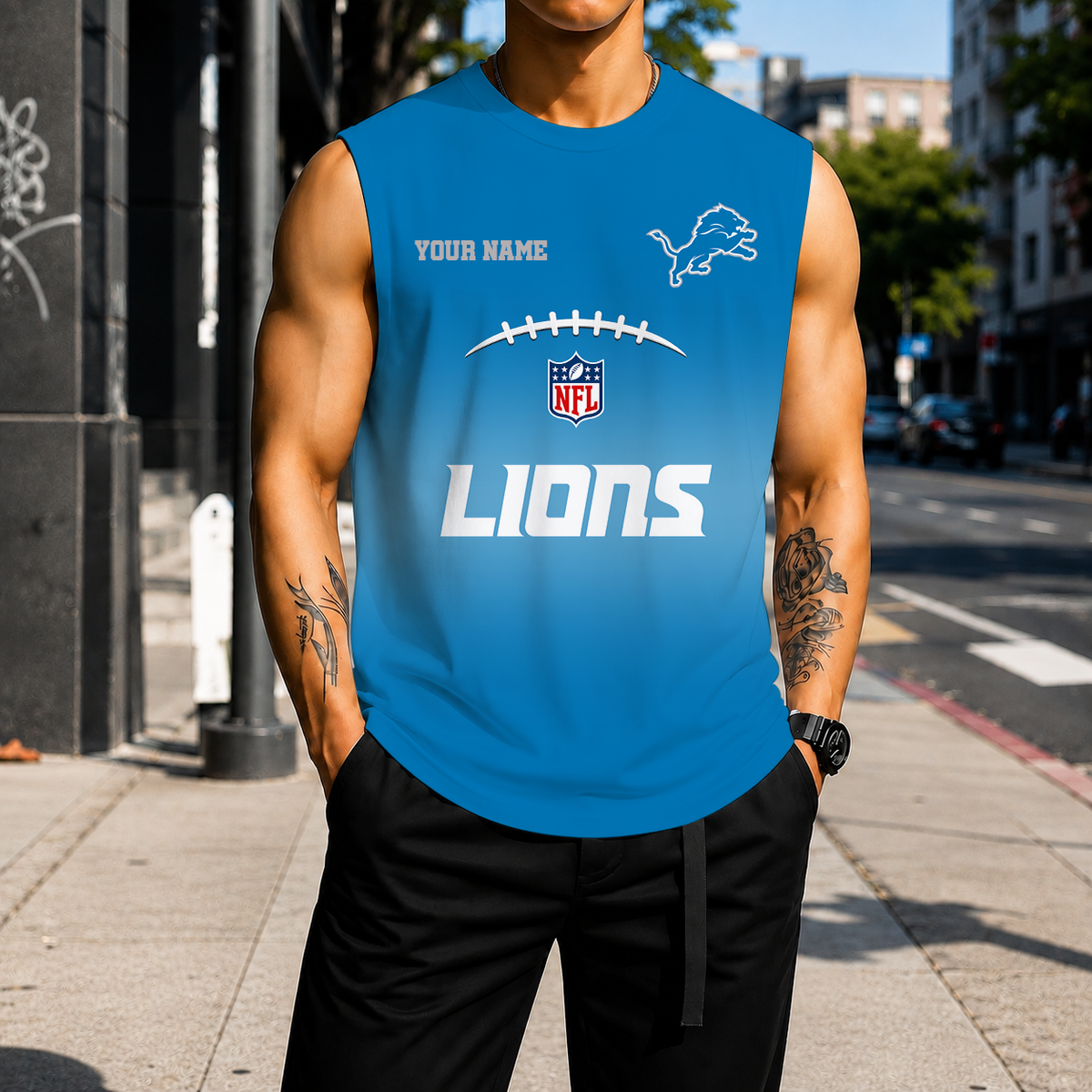 LIMITED EDITION - NEW CUSTOMIZED NFL04 DTL DETROIT LIONS MEN'S GYM SHIRT