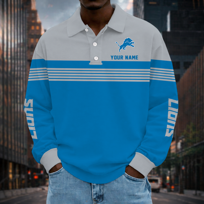 LIMITED EDITION - NEW CUSTOMIZED NFL04 DTL DETROIT LIONS LONG SLEEVE POLO SHIRT