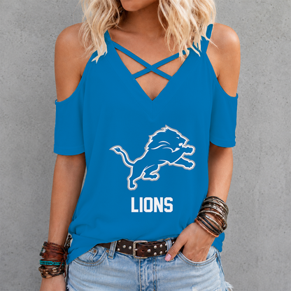 LIMITED EDITION - NEW CUSTOMIZED NFL04 DTL DETROIT LIONS CRISS CROSS V-NECK TOP