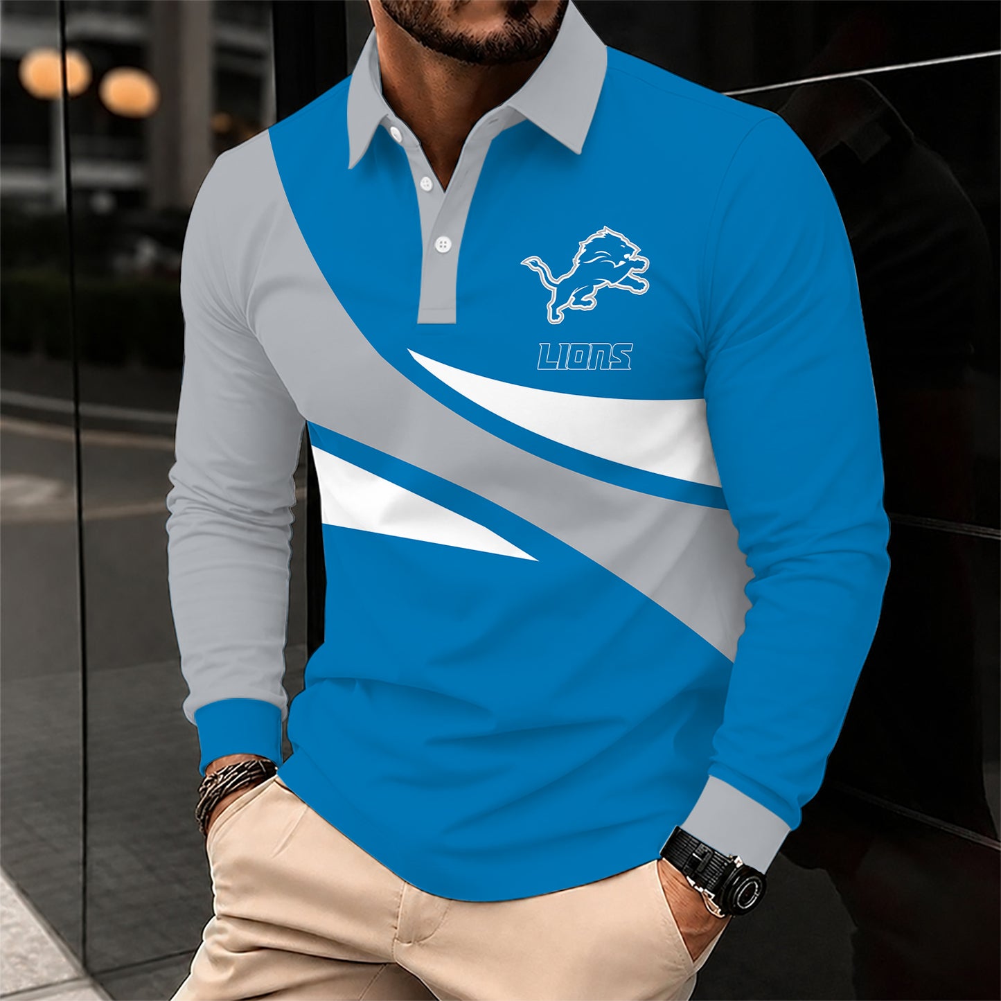 [SPECIAL OFFER] NEW CUSTOMIZED NFL04 DTL DETROIT LIONS LONG SLEEVE POLO SHIRT