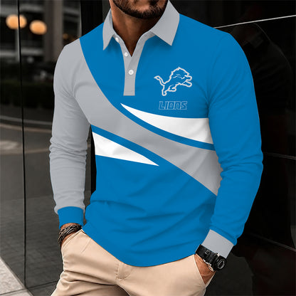 [SPECIAL OFFER] NEW CUSTOMIZED NFL04 DTL DETROIT LIONS LONG SLEEVE POLO SHIRT