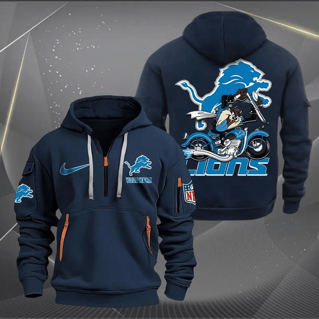 [SPECIAL OFFER] NEW CUSTOMIZED NFL04 DTL DETROIT LIONS MUTICOLOR QUARTER ZIP HOODIE