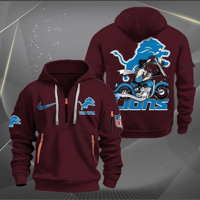 [SPECIAL OFFER] NEW CUSTOMIZED NFL04 DTL DETROIT LIONS MUTICOLOR QUARTER ZIP HOODIE