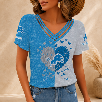 LIMITED EDITION - NEW CUSTOMIZED NFL04 DTL DETROIT LIONS V-NECK SHIRT
