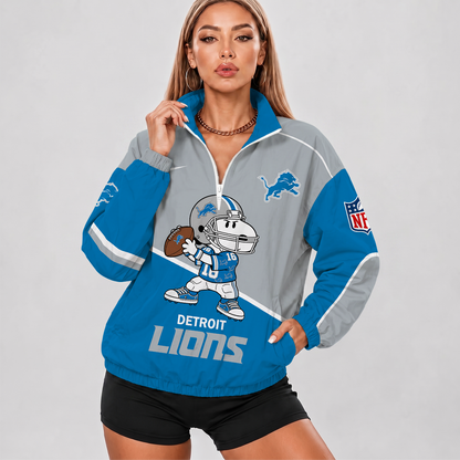 [SPECIAL OFFER] NEW CUSTOMIZED NFL04 DTL DETROIT LIONS V-NECK ZIPPER SWEATSHIRT JACKET