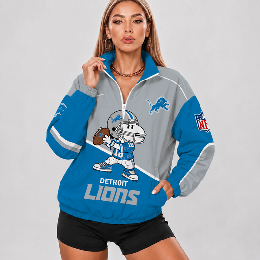 [SPECIAL OFFER] NEW CUSTOMIZED NFL04 DTL DETROIT LIONS V-NECK ZIPPER SWEATSHIRT JACKET