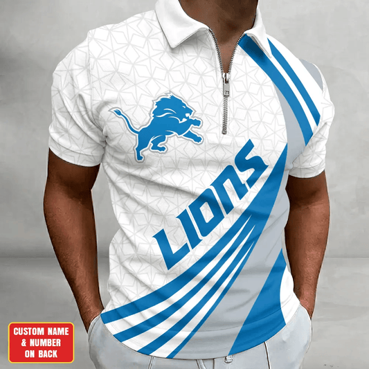 [SPECIAL OFFER] NEW CUSTOMIZED NFL04 DTL DETROIT LIONS ZIP POLO SHIRT