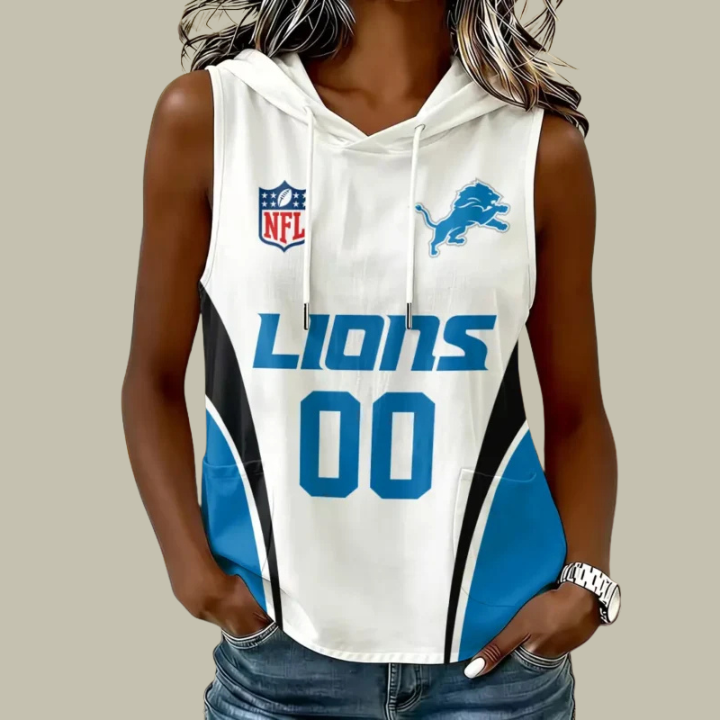 [SPECIAL OFFER] NEW CUSTOMIZED NFL04 DTL DETROIT LIONS WOMEN'S SLEEVELESS HOODED POCKET TANK TOP