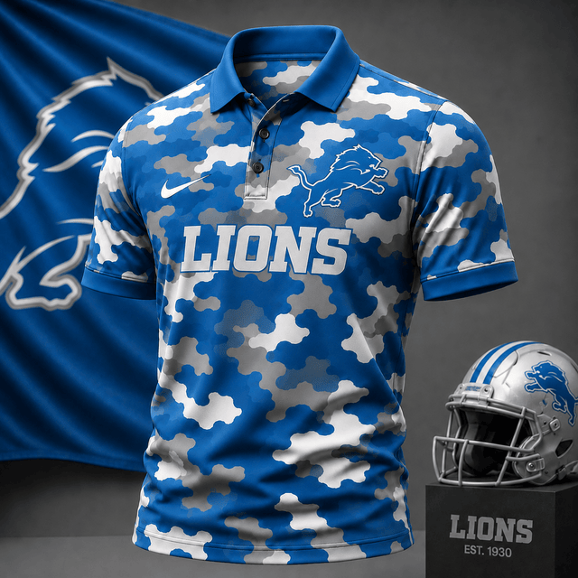 [SPECIAL OFFER] NEW CUSTOMIZED NFL04 DTL DETROIT LIONS CAMO POLO SHIRT