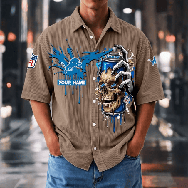[SPECIAL OFFER] NEW CUSTOMIZED NFL04 DTL DETROIT LIONS SEERSUCKER BUTTON SHIRT