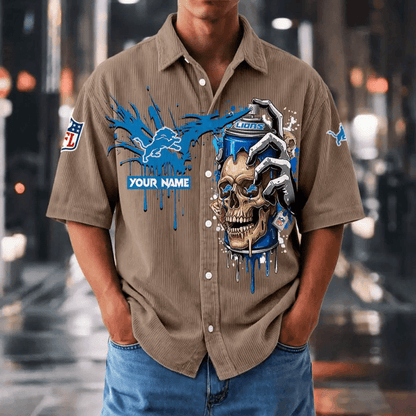 [SPECIAL OFFER] NEW CUSTOMIZED NFL04 DTL DETROIT LIONS SEERSUCKER BUTTON SHIRT