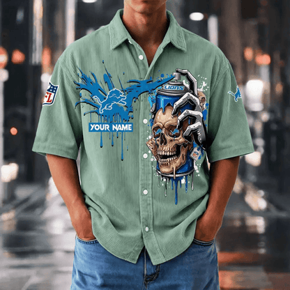 [SPECIAL OFFER] NEW CUSTOMIZED NFL04 DTL DETROIT LIONS SEERSUCKER BUTTON SHIRT