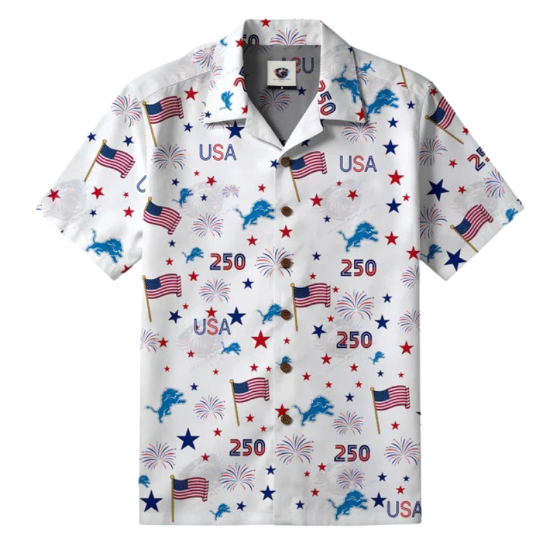 LIMITED EDITION - NEW CUSTOMIZED NFL04 DTL DETROIT LIONS PATRIOTIC 250 USA HAWAIIAN SHIRT