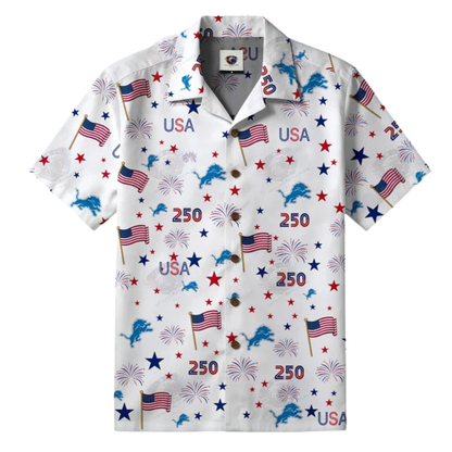 LIMITED EDITION - NEW CUSTOMIZED NFL04 DTL DETROIT LIONS PATRIOTIC 250 USA HAWAIIAN SHIRT