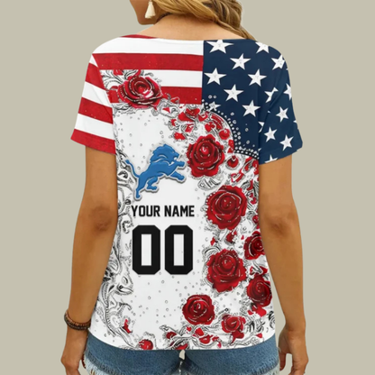 [SPECIAL OFFER] NEW CUSTOMIZED NFL04 DTL DETROIT LIONS V-NECK FEMALE SHIRT