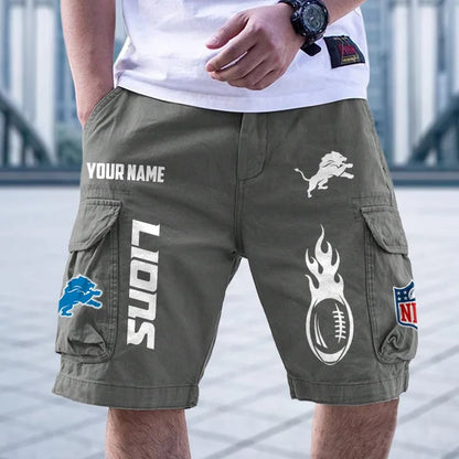 [SPECIAL OFFER] NEW CUSTOMIZED NFL04 DTL DETROIT LIONS CARGO SHORTS