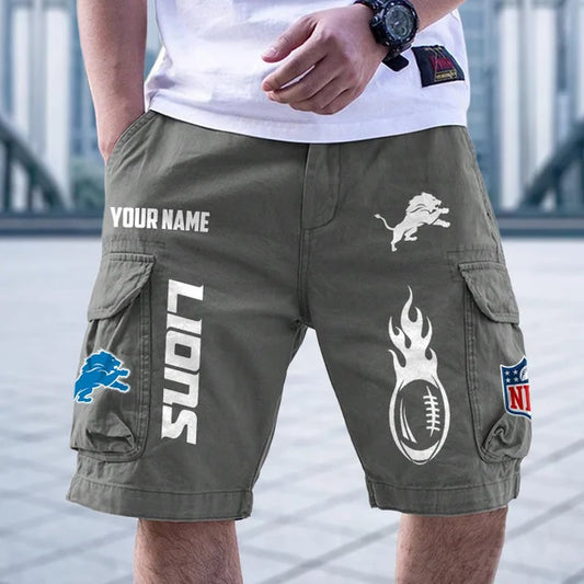 [SPECIAL OFFER] NEW CUSTOMIZED NFL04 DTL DETROIT LIONS CARGO SHORTS