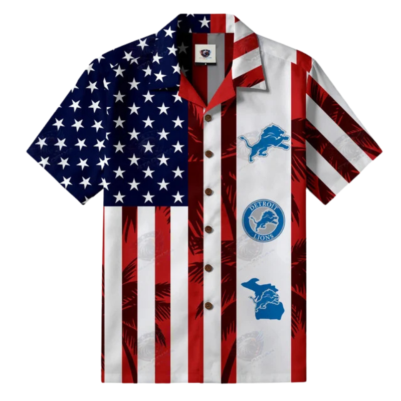 LIMITED EDITION - NEW CUSTOMIZED NFL04 DTL DETROIT LIONS PATRIOTIC 250 USA HAWAIIAN SHIRT