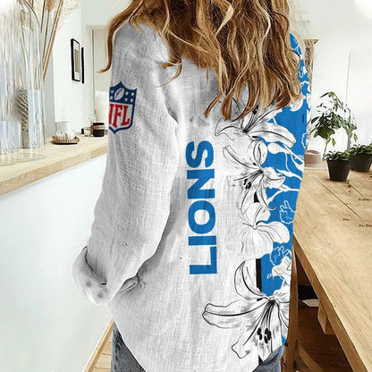 [SPECIAL OFFER] NEW CUSTOMIZED NFL04 DTL DETROIT LIONS WOMEN CASUAL SHIRT FOR FAN