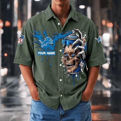 [SPECIAL OFFER] NEW CUSTOMIZED NFL04 DTL DETROIT LIONS SEERSUCKER BUTTON SHIRT