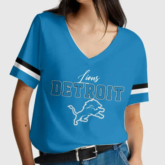 LIMITED EDITION - NEW CUSTOMIZED NFL04 DTL DETROIT LIONS V-NECK FEMALE SHIRT
