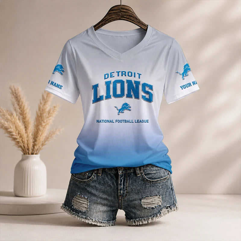 LIMITED EDITION - NEW CUSTOMIZED NFL04 DTL DT LIONS V-NECK FEMALE SHIRT