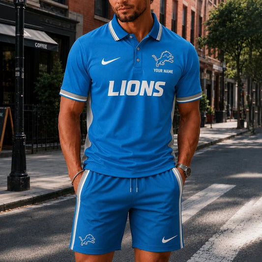 [SPECIAL OFFER] NEW CUSTOMIZED NFL04 DTL DETROIT LIONS POLO SHIRT & SHORT PANTS