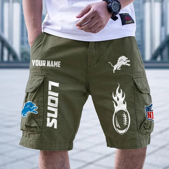 [SPECIAL OFFER] NEW CUSTOMIZED NFL04 DTL DETROIT LIONS CARGO SHORTS