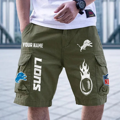 [SPECIAL OFFER] NEW CUSTOMIZED NFL04 DTL DETROIT LIONS CARGO SHORTS