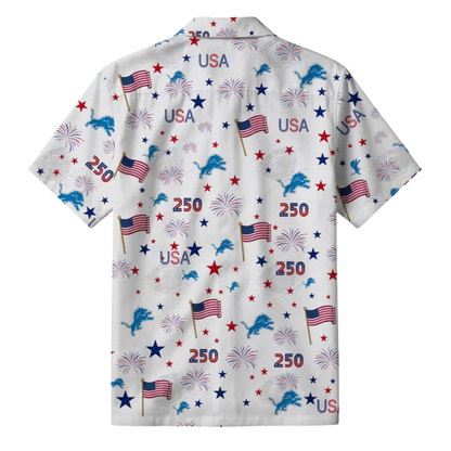 LIMITED EDITION - NEW CUSTOMIZED NFL04 DTL DETROIT LIONS PATRIOTIC 250 USA HAWAIIAN SHIRT