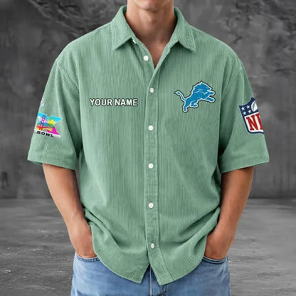 LIMITED EDITION - NEW CUSTOMIZED NFL04 DTL DETROIT LIONS SEERSUCKER BUTTON SHIRT