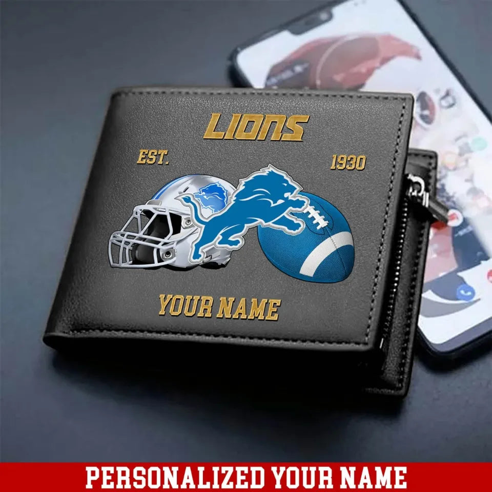LIMITED EDITION - NEW CUSTOMIZED NFL04 DTL DETROIT LIONS LEATHER WALLET