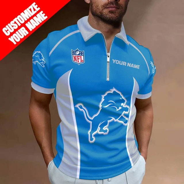 LIMITED EDITION - NEW CUSTOMIZED NFL04 DTL DETROIT LIONS ZIP POLO SHIRT