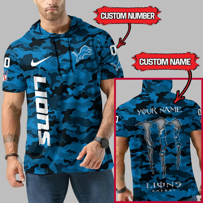 LIMITED EDITION - NEW CUSTOMIZED NFL04 DTL DETROIT LIONS SHORT SLEEVE HOODIE