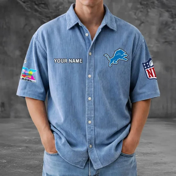 LIMITED EDITION - NEW CUSTOMIZED NFL04 DTL DETROIT LIONS SEERSUCKER BUTTON SHIRT