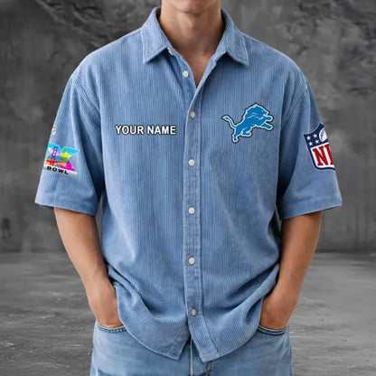LIMITED EDITION - NEW CUSTOMIZED NFL04 DTL DETROIT LIONS SEERSUCKER BUTTON SHIRT