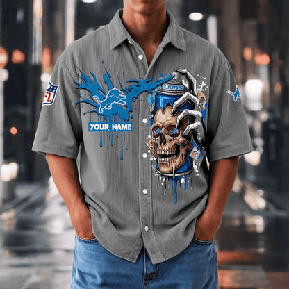 [SPECIAL OFFER] NEW CUSTOMIZED NFL04 DTL DETROIT LIONS SEERSUCKER BUTTON SHIRT