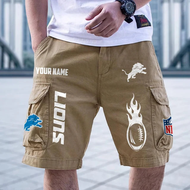 [SPECIAL OFFER] NEW CUSTOMIZED NFL04 DTL DETROIT LIONS CARGO SHORTS