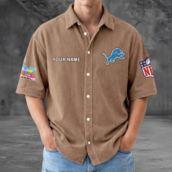 LIMITED EDITION - NEW CUSTOMIZED NFL04 DTL DETROIT LIONS SEERSUCKER BUTTON SHIRT
