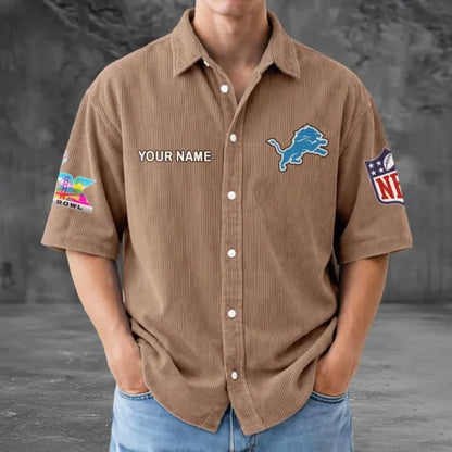 LIMITED EDITION - NEW CUSTOMIZED NFL04 DTL DETROIT LIONS SEERSUCKER BUTTON SHIRT