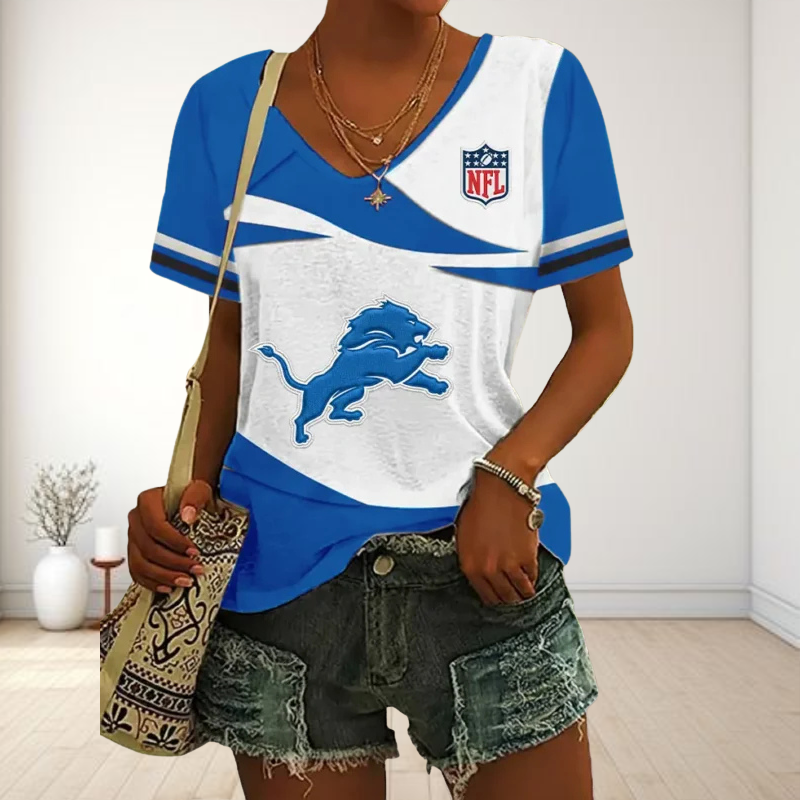 LIMITED EDITION - NEW CUSTOMIZED NFL04 DTL DETROIT LIONS V-NECK FEMALE SHIRT