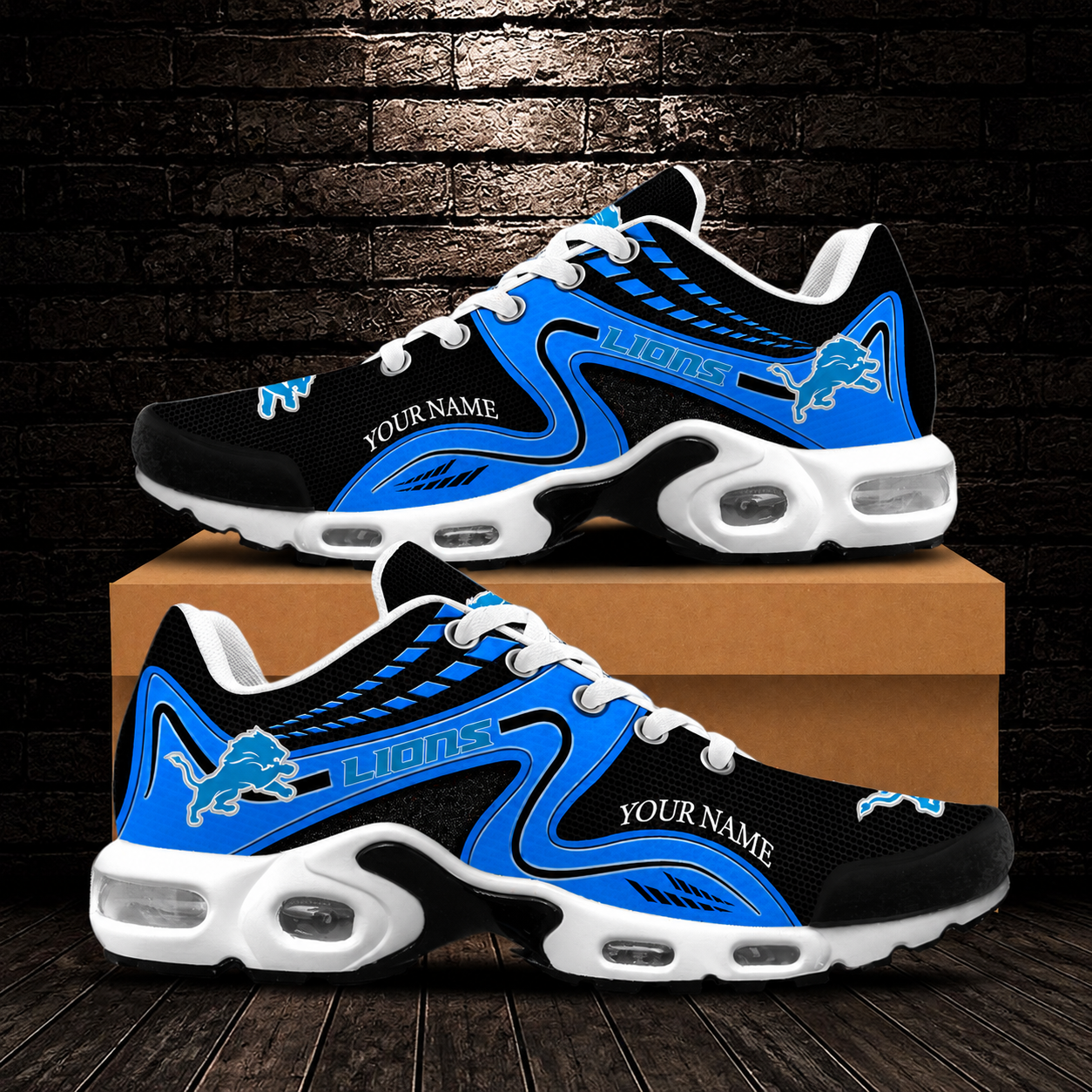 LIMITED EDITION - NEW CUSTOMIZED NFL04 DTL DETROIT LIONS AIR MAX PLUS SNEAKERS