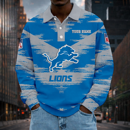 LIMITED EDITION - NEW CUSTOMIZED NFL04 DTL DETROIT LIONS MEN LONG SLEEVE POLO