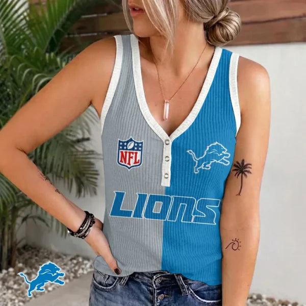 [SPECIAL OFFER] NEW CUSTOMIZED NFL04 DTL DETROIT LIONS WOMEN'S V-NECK TANK TOP