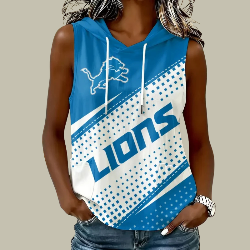 [SPECIAL OFFER] NEW CUSTOMIZED NFL04 DTL DETROIT LIONS WOMEN'S SLEEVELESS HOODED POCKET TANK TOP