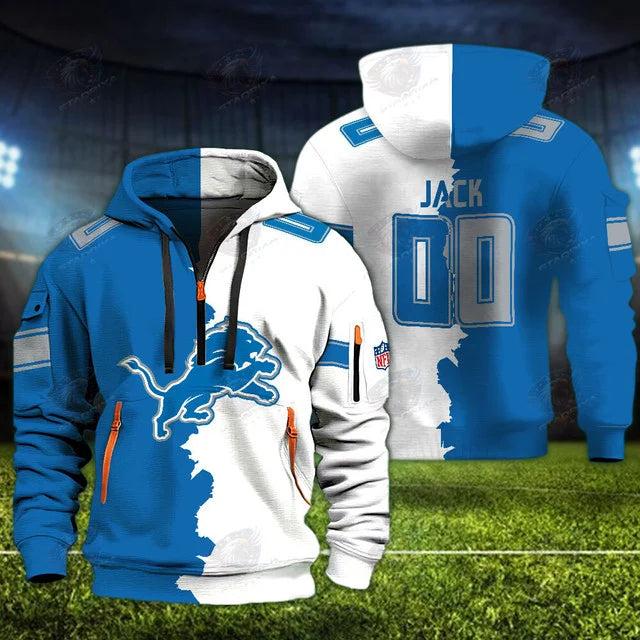 [SPECIAL OFFER] NEW CUSTOMIZED NFL04 DTL DETROIT LIONS QUARTER ZIP HOODIE