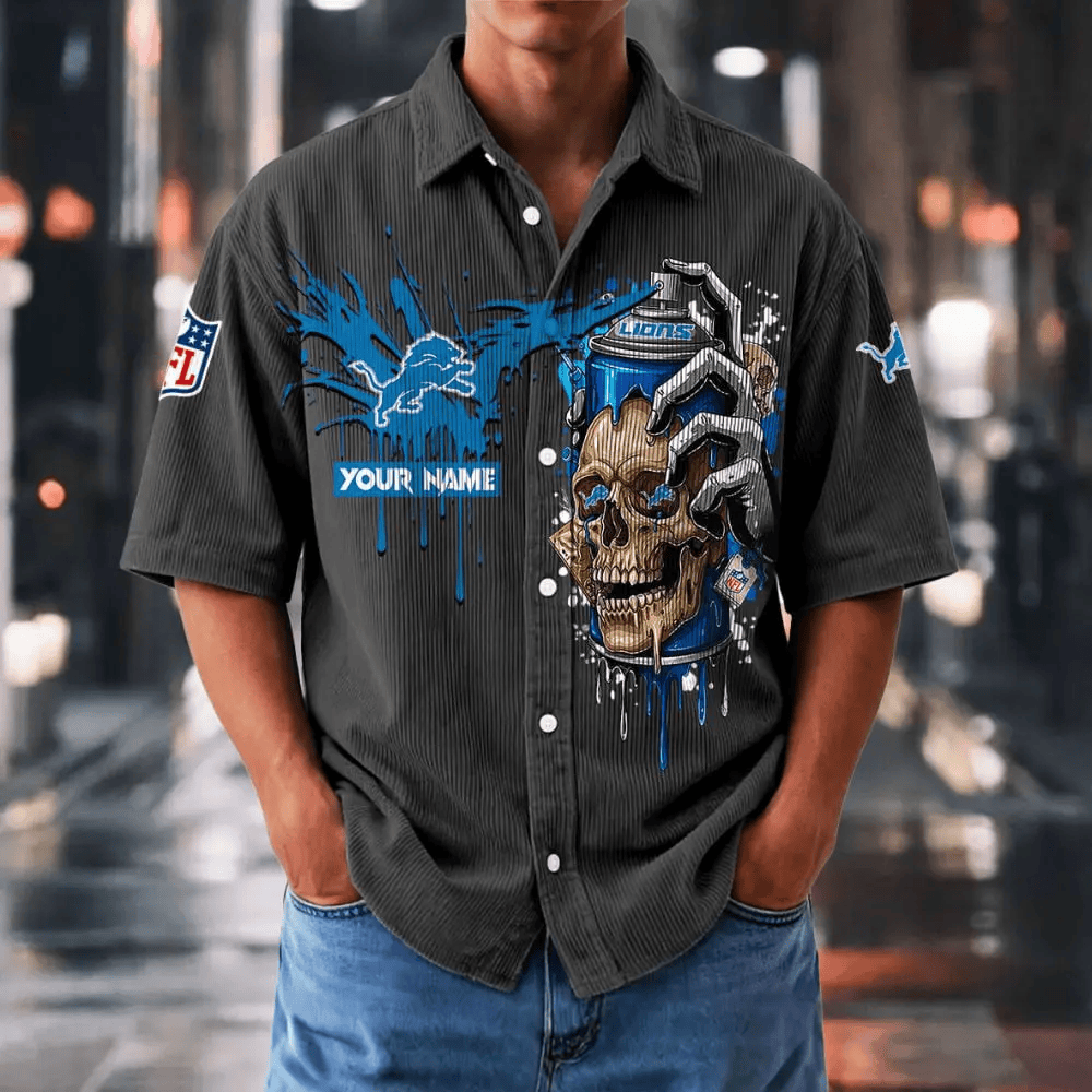 [SPECIAL OFFER] NEW CUSTOMIZED NFL04 DTL DETROIT LIONS SEERSUCKER BUTTON SHIRT